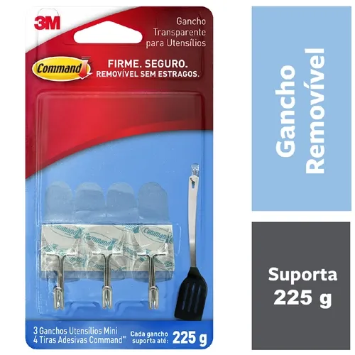 Gancho Adesivo Utensílios 3M Transparente Mini c/3 Unidades