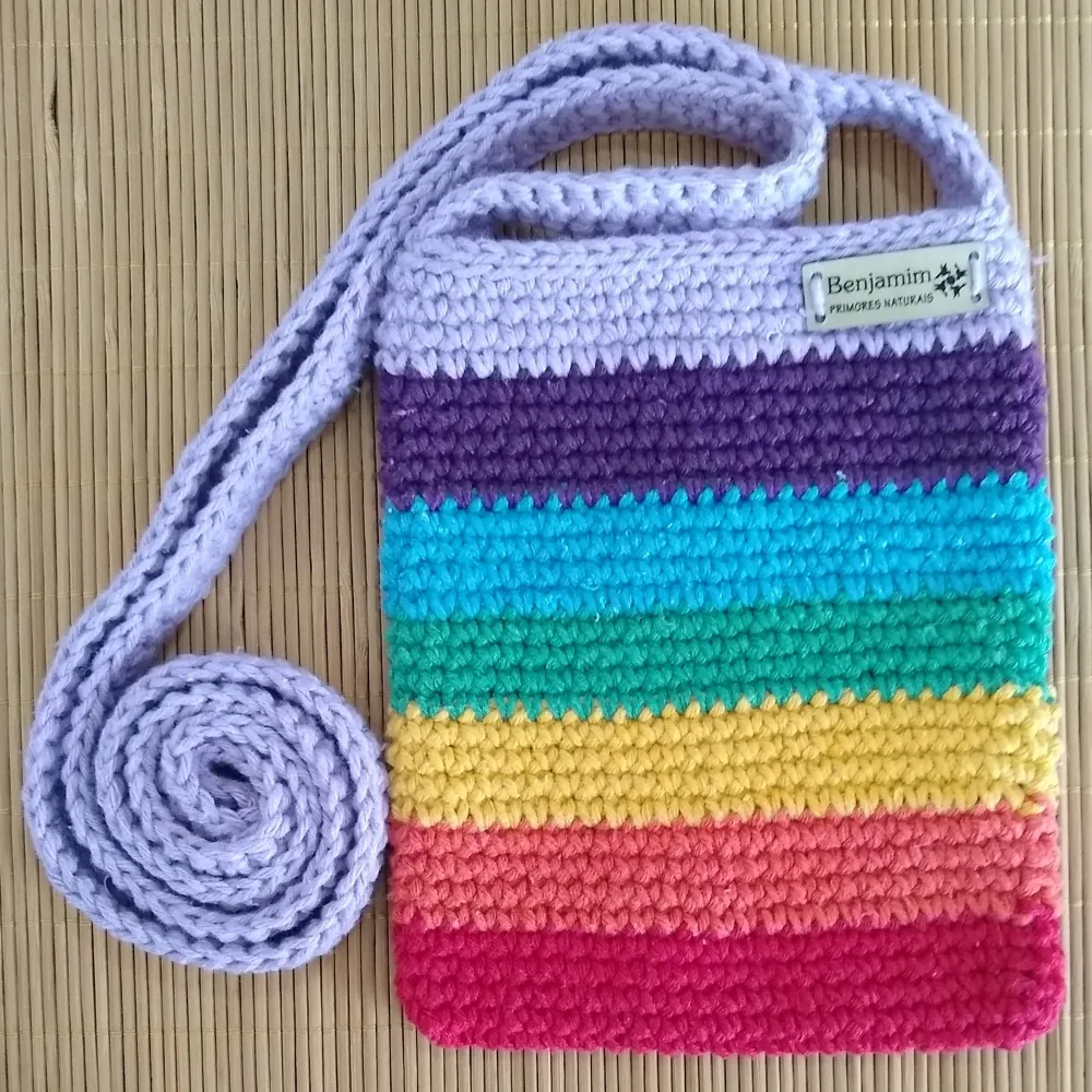 BOLSA DE CROCHÊ ALÇA TRANSPASSADA ARCO-ÍRIS (P) 12