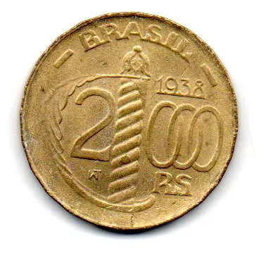 1938 - 2000 Réis - Poligonal - Duque de Caxias - Moeda Brasil - Mbc/Sob - C/ Manchas