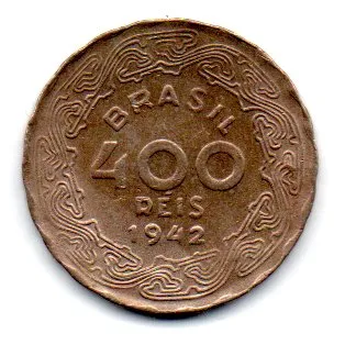 1942 - 400 Réis - Níquel Rosa - Moeda Brasil - Soberba C/ Mancha Imagem