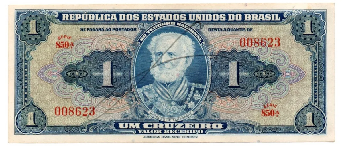 C009 - 1 Cruzeiro - 1° Estampa - Série 850 - Autografada / Assinada a Mão - Marquês de Tamandaré - Data: 1944 - MBC/SOB