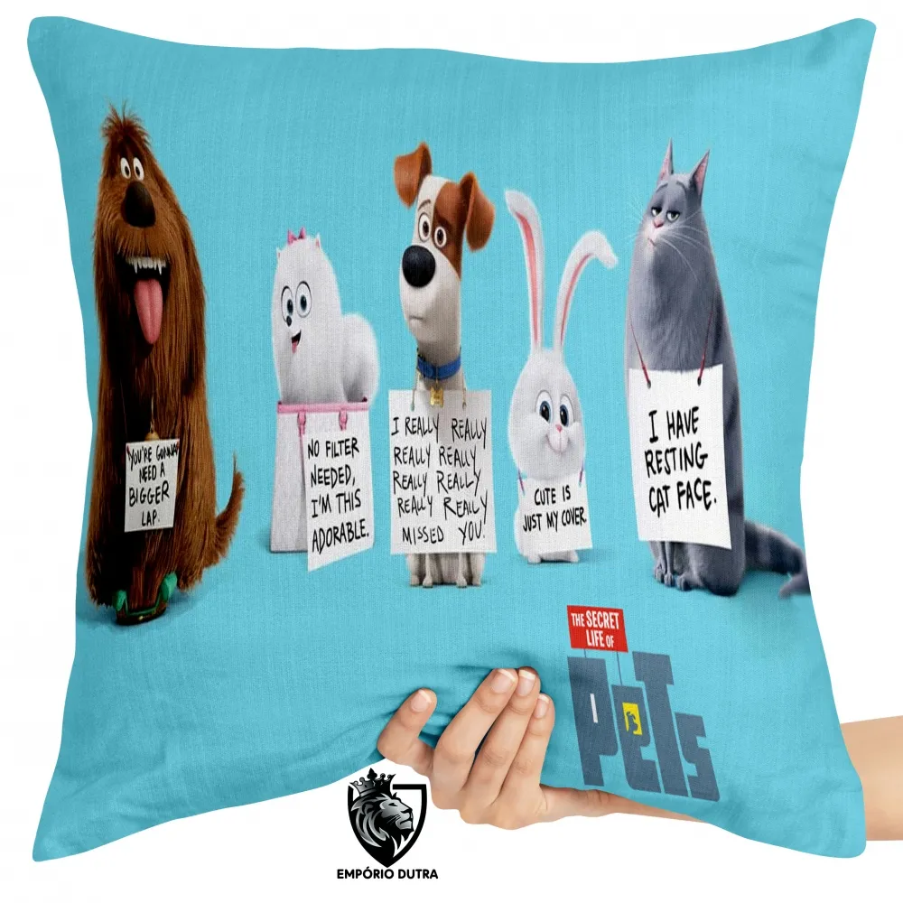 Almofada Pets movie cachorro gato azul