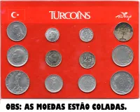 Cartela com 12 moedas da Turquia