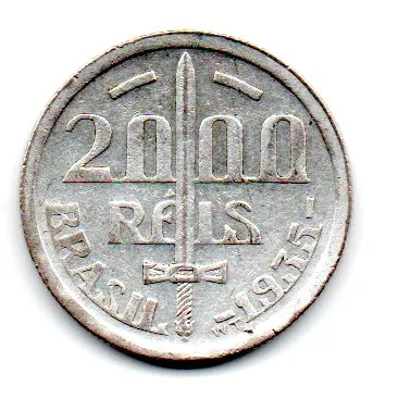 1935 - 2000 Réis - Duque de Caxias - Prata .500 - Aprox 8 g - 26 mm - Moeda Brasil