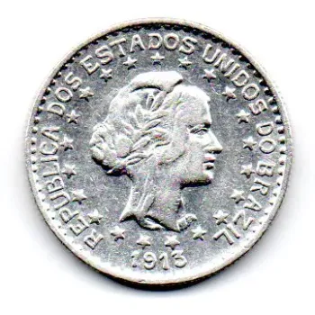 1913 - 1000 Réis - Estrelas Soltas - Prata .900 - Aprox 10 g - 26 mm - Moeda Brasil