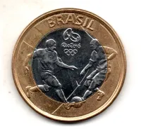 2015 - 1 Real - ERRO : Duplicação - Comemorativa Olimpíadas - Futebol - Moeda Brasil - Foto 3