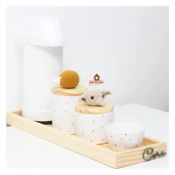 Kit Higiene Harry Potter - Dobby + Pomo - 5 peças poá - Bandeja Madeira 