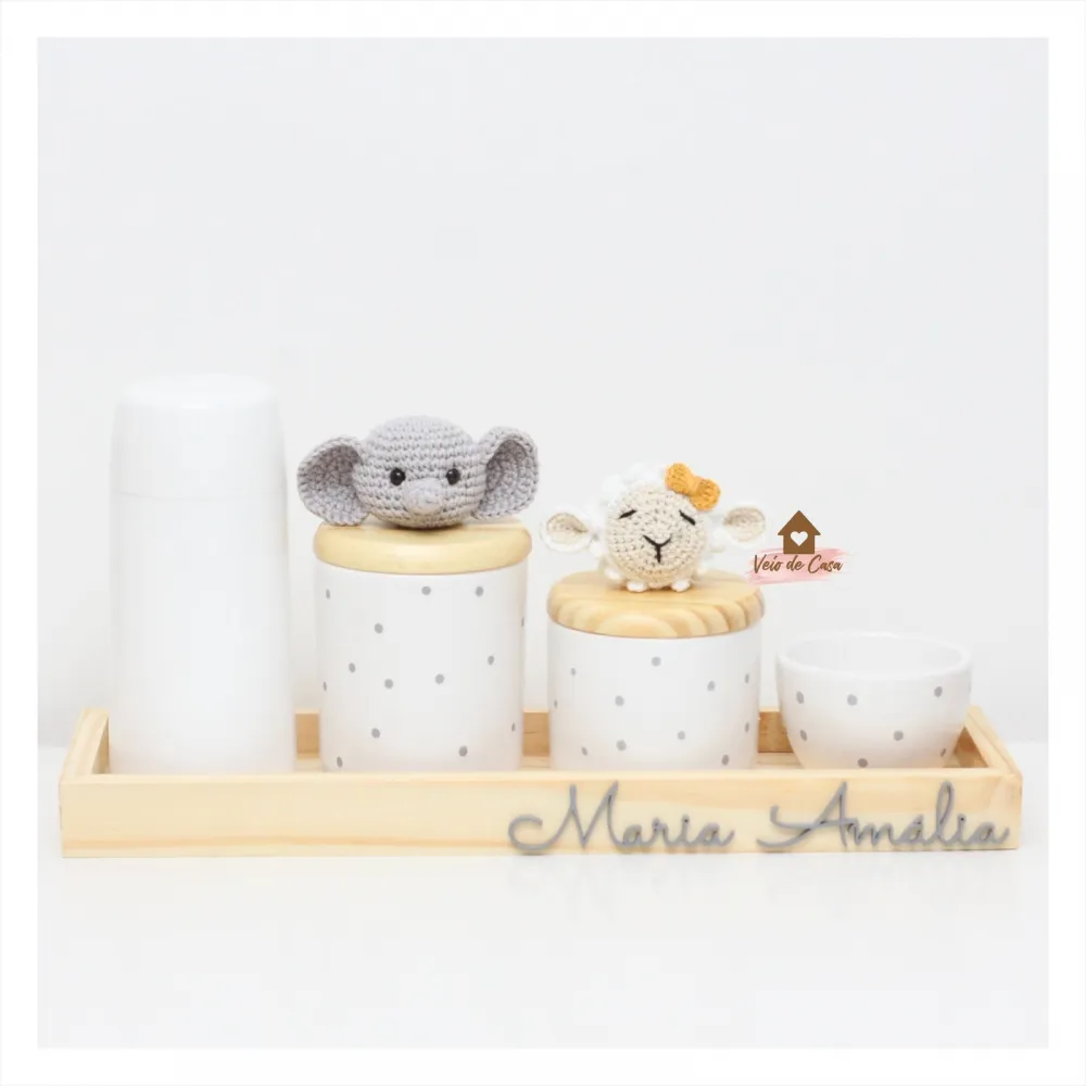 Elefante + Ovelha - Kit Higiene Poá - 5 peças