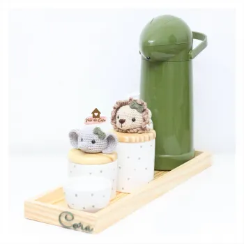 Kit Higiene - 6 peças - Poá - Safari Menina - Leoa + Elefanta - Garrafa 1L - Foto 2