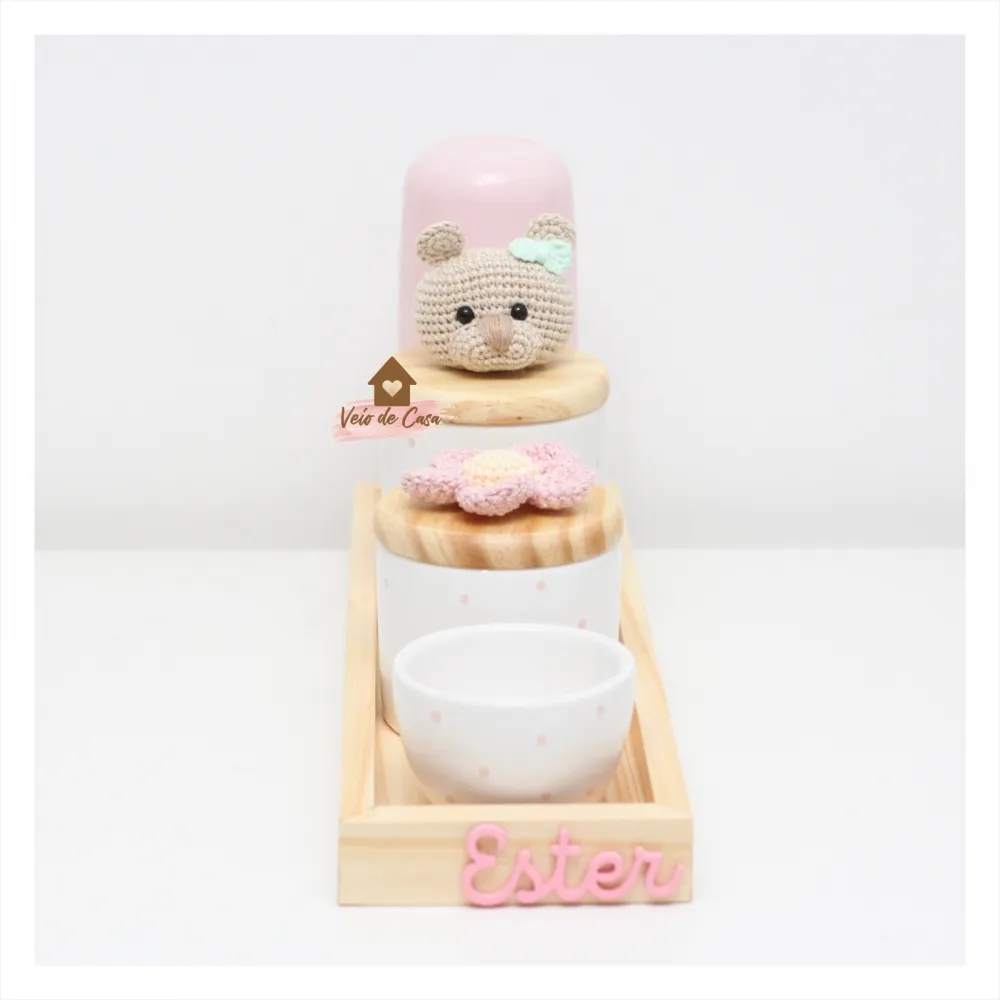 Ursinha + Flor - Kit Higiene - 5 peças - Poá