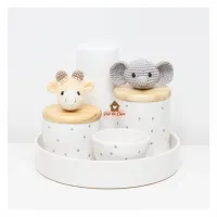 Safári - Kit Higiene Poá - 5 peças - Bandeja Redonda - Elefante + Girafa