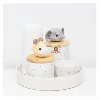 Safári - Kit Higiene Poá - 5 peças - Bandeja Redonda - Elefante + Girafa - Foto 2