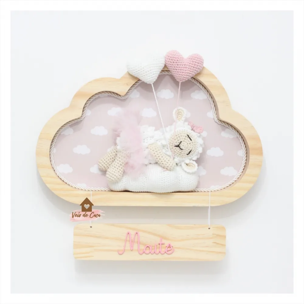 Ovelha Bailarina Dormindo - 2 corações - Nuvem M - Porta Maternidade Imagem