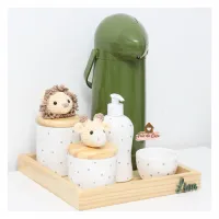 Kit Higiene - 6 peças - Poá - Safari - Leão + Girafa - Garrafa 1L - Foto 2
