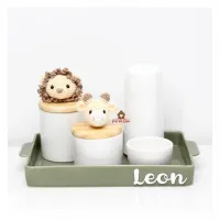 Girafa + Leão - Kit Higiene Safari - 5 peças - Bandeja Retangular Cerâmica - Foto 5