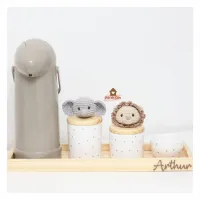 Kit Higiene - 5 peças - Poá - Safari - Leão + Elefante - Garrafa 1L