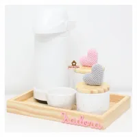 Corações - Kit Higiene Poá - 5 peças - Bandeja Madeira  - Garrafa G - Foto 9