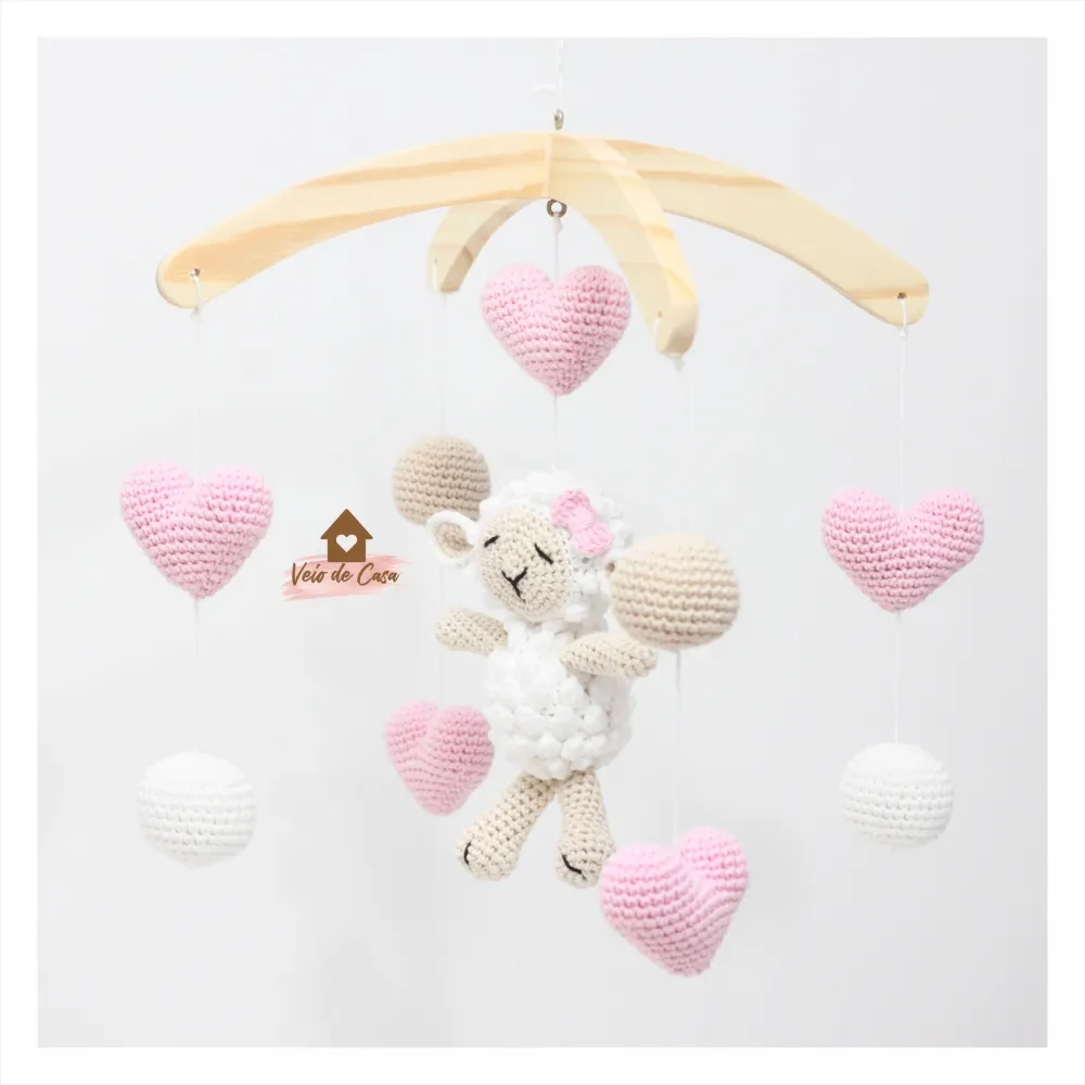 Móbile Ovelha  - Corações + Bolinhas