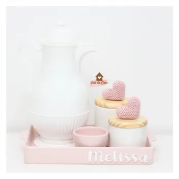 Kit Higiene  - Corações - 5 peças - Bandeja Cerâmica - Garrafa 1L Vintage