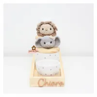 Safári Menina - Kit Higiene Poá - 5 peças - Bandeja Madeira - Leoa + Elefanta - Foto 3