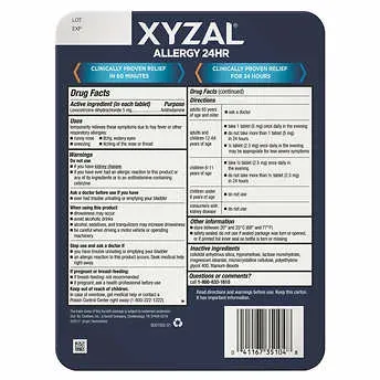 Xyzal Allergy 24 Hour Antihistamine 5 mg., 110 Tablets - Foto 2