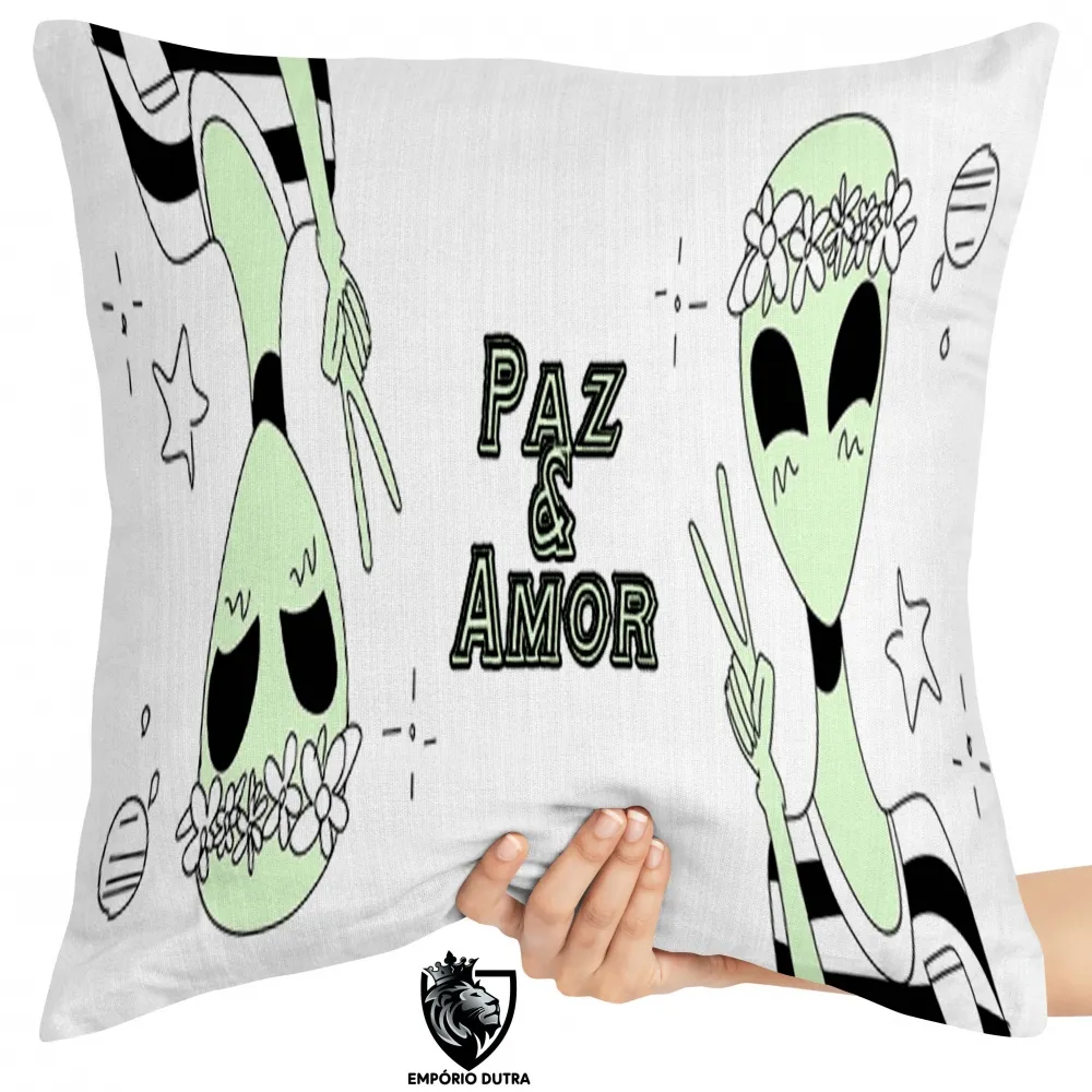 Almofada Alien paz e amor et alienigena
