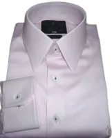 Camisa Social Rosa Claro Lisa Colarinho Inglês Tradicional Gola Dupla Algodão Fio 80 Egípcio