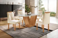 Mesa Classic 1,20 x 80 MDF com tampo vidro 4 cadeiras madeira maciça - Foto 6