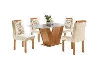 Mesa Classic 1,20 x 80 MDF com tampo vidro 4 cadeiras madeira maciça - Foto 9