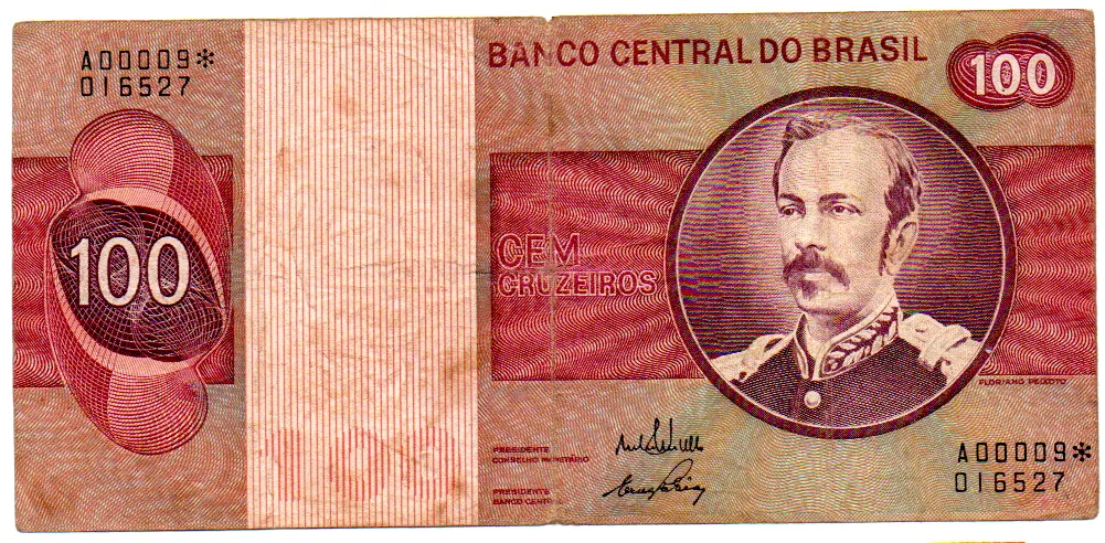 C145a - *Asterisco - 100 Cruzeiros - Cédula de Reposição - Série A00009* - Data: 1972 - MBC Imagem