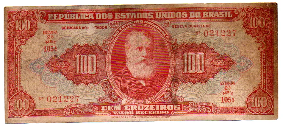C094 - 100 Cruzeiros - 2° Estampa - Série 105 - Autografada / Assinada a mão - Dom Pedro II - Data: 1949 - BC Imagem