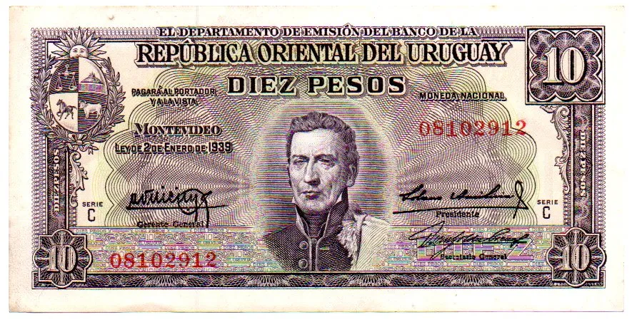 Uruguai - 10 Pesos - 1939 - Cédula Estrangeira - Mbc/Sob