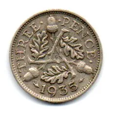 Reino Unido - 1935 - 3 Pence - Prata .500 - Aprox. 1,41g - 16mm