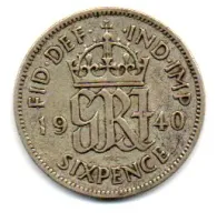 Reino Unido - 1940 - 6 Pence - Prata .500 - Aprox. 2,828g - 19,4mm