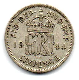 Reino Unido - 1944 - 6 Pence - Prata .500 - Aprox. 2,828g - 19,4mm