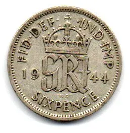 Reino Unido - 1944 - 6 Pence - Prata .500 - Aprox. 2,828g - 19,4mm