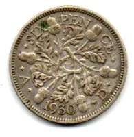 Reino Unido - 1930 - 6 Pence - Prata .500 - Aprox. 2,828g - 19,4mm