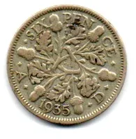 Reino Unido - 1935 - 6 Pence - Prata .500 - Aprox. 2,828g - 19,4mm