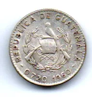 Guatemala - 1960 - 5 Centavos - Prata .720 - Aprox. 1,667 - 16mm