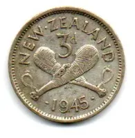 Nova Zelândia - 1945 - 3 Pence - Prata .500 - Aprox. 1,4g - 16,3mm