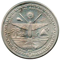 Ilhas Marshall - 1988 - 5 Dollars - No envelope original - 39mm - (Ônibus Espacial dos EUA - Discovery) - Foto 3