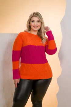 Blusa tricot mousse listrada 2 cores plus GM 1327 Tam GG