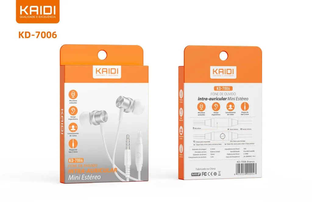 Fone de Ouvido P2 com Microfone Kaidi KD-7006