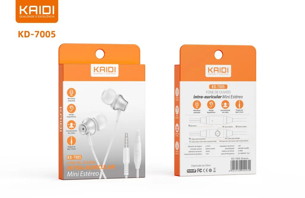 Fone de Ouvido P2 com Microfone Kaidi KD-7005 Imagem