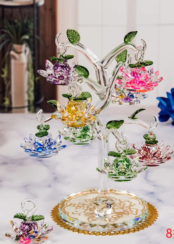 Árvore de lótus de cristal de alta qualidade Tronco + 8 peças flor de  lótus Fengshui  (decoração para casa e escritório)
