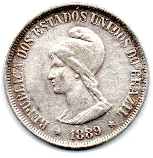 1889 - 500 Réis - Prata .917 - Aprox 6,37 g - 25 mm - Moeda Brasil