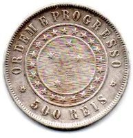 1889 - 500 Réis - Prata .917 - Aprox 6,37 g - 25 mm - Moeda Brasil - Foto 2
