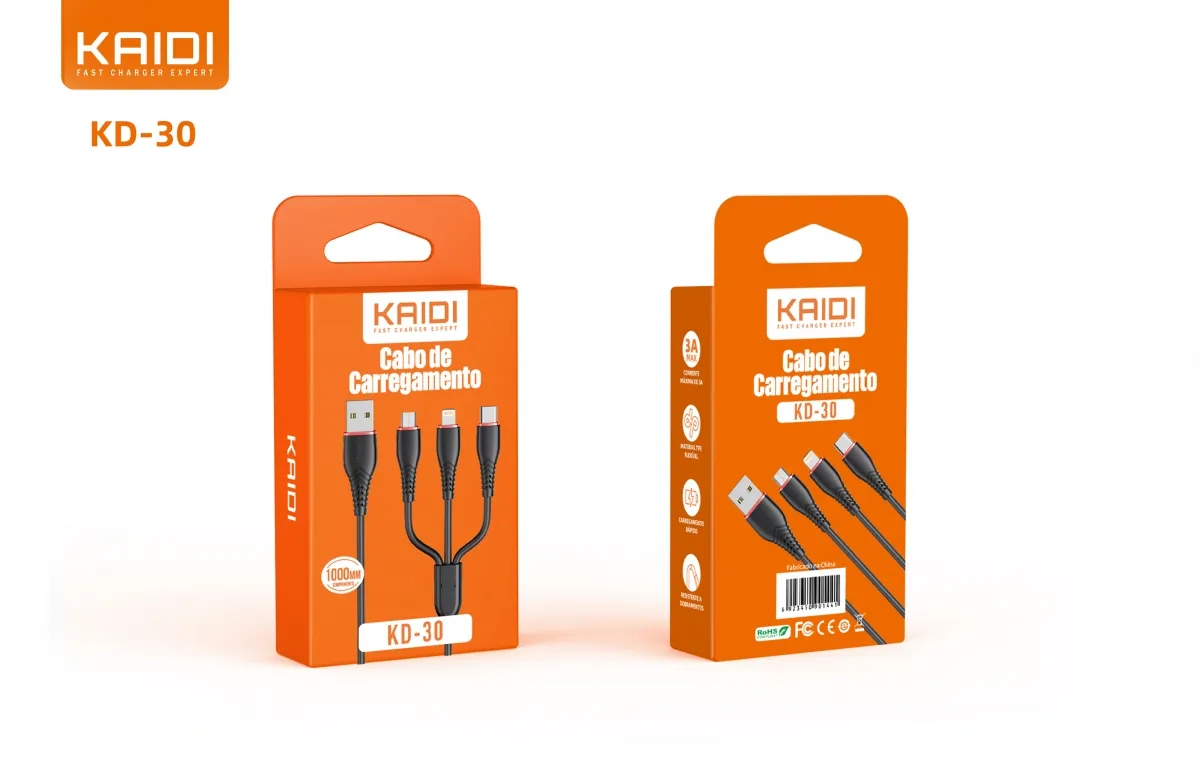 Cabo USB para Micro 3A Kaidi KD-30 100cm