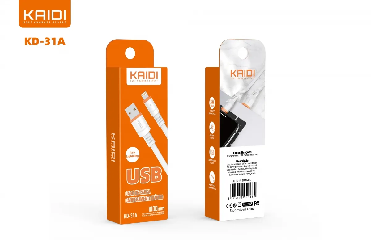 Cabo USB para Lightning Kaidi KD-31A 100cm