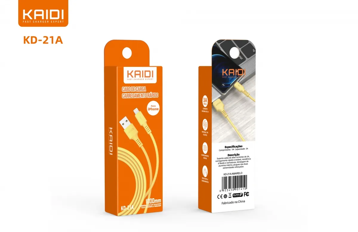 Cabo USB para Lightning Kaidi KD-21A 100cm